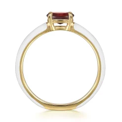 Clearance Gabriel & Co. Enamel - 14K Yellow Gold Garnet Cocktail Stackable with White Enamel