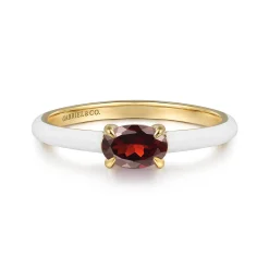 Clearance Gabriel & Co. Enamel - 14K Yellow Gold Garnet Cocktail Stackable with White Enamel