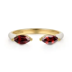 Outlet Gabriel & Co. Enamel - 14K Yellow Gold Garnet Open Stackable with White Enamel