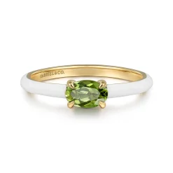 Sale Gabriel & Co. Enamel - 14K Yellow Gold Peridot Cocktail Stackable with White Enamel