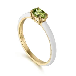 Sale Gabriel & Co. Enamel - 14K Yellow Gold Peridot Cocktail Stackable with White Enamel