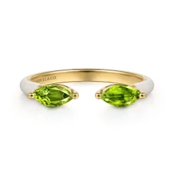 Discount Gabriel & Co. Enamel - 14K Yellow Gold Peridot Open Stackable with White Enamel