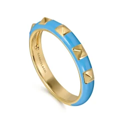 Sale Gabriel & Co. Enamel - 14K Yellow Gold Pyramid Stackable with Dusk Blue Enamel