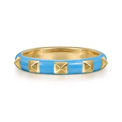 Sale Gabriel & Co. Enamel - 14K Yellow Gold Pyramid Stackable with Dusk Blue Enamel