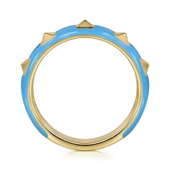 Sale Gabriel & Co. Enamel - 14K Yellow Gold Pyramid Stackable with Dusk Blue Enamel