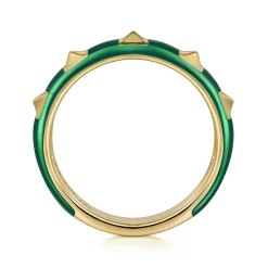 Hot Gabriel & Co. Enamel - 14K Yellow Gold Pyramid Stackable with Chrome Green Enamel