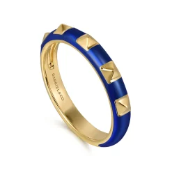 Best Gabriel & Co. Enamel - 14K Yellow Gold Pyramid Stackable with Chrome Blue Enamel