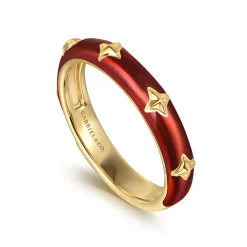 Gabriel & Co. Enamel - 14K Yellow Gold Star Split Stackable with Chrome Red Enamel