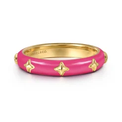 Outlet Gabriel & Co. Enamel - 14K Yellow Gold Star Split Stackable with Fuchsia Enamel