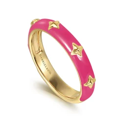 Outlet Gabriel & Co. Enamel - 14K Yellow Gold Star Split Stackable with Fuchsia Enamel