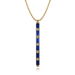 Gabriel & Co. Enamel - 14K Yellow Gold Vertical Bar Necklace with Chrome Blue Enamel