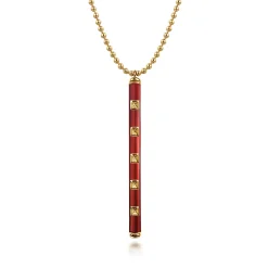 Best Gabriel & Co. Enamel - 14K Yellow Gold Vertical Bar Necklace with Chrome Red Enamel