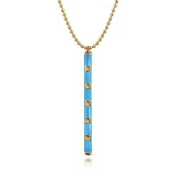 New Gabriel & Co. Enamel - 14K Yellow Gold Vertical Bar Necklace with Dusk Blue Enamel
