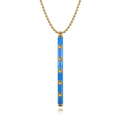 Hot Gabriel & Co. Enamel - 14K Yellow Gold Vertical Bar Necklace with Blue Enamel