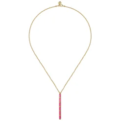 New Gabriel & Co. Enamel - 14K Yellow Gold Vertical Bar Necklace with Fuchsia Enamel