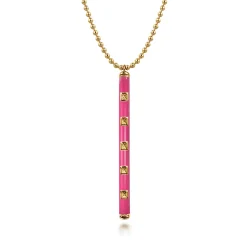 New Gabriel & Co. Enamel - 14K Yellow Gold Vertical Bar Necklace with Fuchsia Enamel