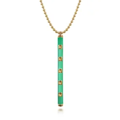 New Gabriel & Co. Enamel - 14K Yellow Gold Vertical Bar Necklace with Mint Green Enamel