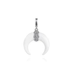 New Gabriel & Co. Enamel - 925 Sterling Silver and White Enamel Cow Horn Shape Bujukan Medallion Pendant With Detachable Bail