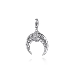 New Gabriel & Co. Enamel - 925 Sterling Silver and White Enamel Cow Horn Shape Bujukan Medallion Pendant With Detachable Bail