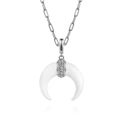 New Gabriel & Co. Enamel - 925 Sterling Silver and White Enamel Cow Horn Shape Bujukan Medallion Pendant With Detachable Bail
