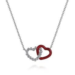 Hot Gabriel & Co. Enamel - 925 Sterling Silver Bujukan Double Heart Pendant Necklace with Chrome Red Enamel