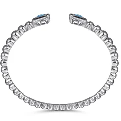 Hot Gabriel & Co. Enamel - 925 Sterling Silver Bujukan Blue Topaz Open Bangle with Black Enamel