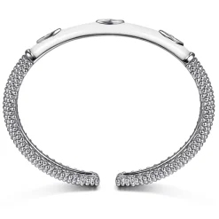 Discount Gabriel & Co. Enamel - 925 Sterling Silver Bujukan White Sapphire Split Bangle with White Enamel