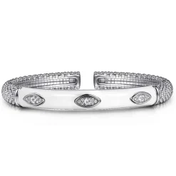 Discount Gabriel & Co. Enamel - 925 Sterling Silver Bujukan White Sapphire Split Bangle with White Enamel