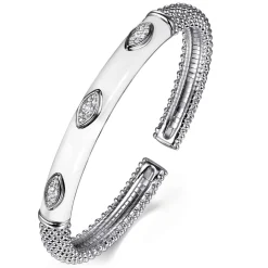 Discount Gabriel & Co. Enamel - 925 Sterling Silver Bujukan White Sapphire Split Bangle with White Enamel