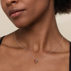 New Gabriel & Co. Enamel - 925 Sterling Silver Heart Pendant Necklace with Chrome Red Enamel