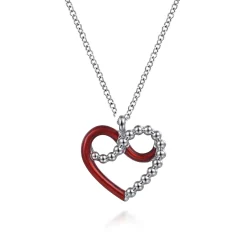 New Gabriel & Co. Enamel - 925 Sterling Silver Heart Pendant Necklace with Chrome Red Enamel