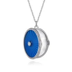 Outlet Gabriel & Co. Enamel - 925 Sterling Silver White Sapphire Bujukan Locket Necklace with Dusk Blue Enamel