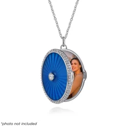 Outlet Gabriel & Co. Enamel - 925 Sterling Silver White Sapphire Bujukan Locket Necklace with Dusk Blue Enamel