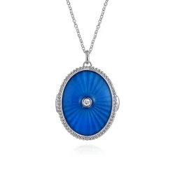 Outlet Gabriel & Co. Enamel - 925 Sterling Silver White Sapphire Bujukan Locket Necklace with Dusk Blue Enamel