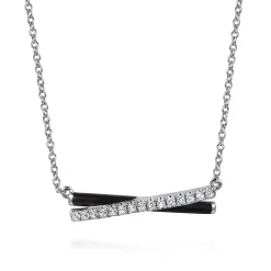 Best Gabriel & Co. Enamel - 925 Sterling Silver White Sapphire Criss Cross Bar Necklace with Black Enamel
