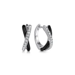 Discount Gabriel & Co. Enamel - 925 Sterling Silver White Sapphire Criss Cross Huggies with Black Enamel