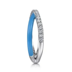 Online Gabriel & Co. Enamel - 925 Sterling Silver White Sapphire Criss Cross Stackable with Dusk Blue Enamel