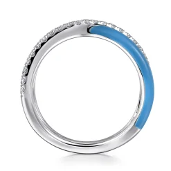 Online Gabriel & Co. Enamel - 925 Sterling Silver White Sapphire Criss Cross Stackable with Dusk Blue Enamel