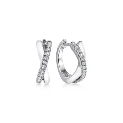Gabriel & Co. Enamel - 925 Sterling Silver White Sapphire Criss Cross Huggies with White Enamel