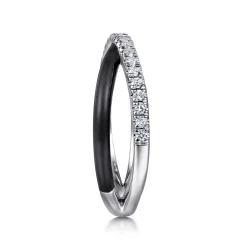 Outlet Gabriel & Co. Enamel - 925 Sterling Silver White Sapphire Criss Cross Stackable with Black Enamel