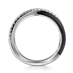 Outlet Gabriel & Co. Enamel - 925 Sterling Silver White Sapphire Criss Cross Stackable with Black Enamel