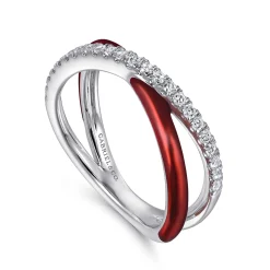 Online Gabriel & Co. Enamel - 925 Sterling Silver White Sapphire Criss Cross Stackable with Chrome Red Enamel