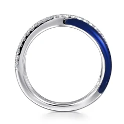 Outlet Gabriel & Co. Enamel - 925 Sterling Silver White Sapphire Criss Cross Stackable with Chrome Blue Enamel
