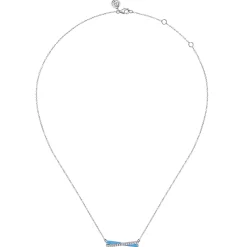 New Gabriel & Co. Enamel - 925 Sterling Silver White Sapphire Criss Cross Bar Necklace with Dusk Blue Enamel