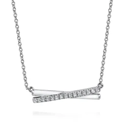 Outlet Gabriel & Co. Enamel - 925 Sterling Silver White Sapphire Criss Cross Bar Necklace with White Enamel