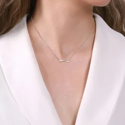 Outlet Gabriel & Co. Enamel - 925 Sterling Silver White Sapphire Criss Cross Bar Necklace with White Enamel