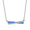 Best Gabriel & Co. Enamel - 925 Sterling Silver White Sapphire Criss Cross Bar Necklace with Blue Enamel