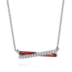 Discount Gabriel & Co. Enamel - 925 Sterling Silver White Sapphire Criss Cross Bar Necklace with Chrome Red Enamel