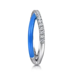 Best Gabriel & Co. Enamel - 925 Sterling Silver White Sapphire Criss Cross Stackable with Blue Enamel