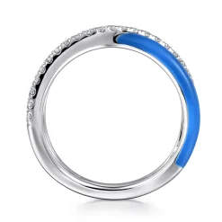 Best Gabriel & Co. Enamel - 925 Sterling Silver White Sapphire Criss Cross Stackable with Blue Enamel